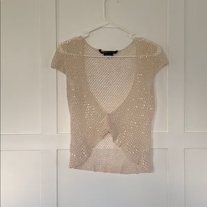 BCBG Cream Sequin Shrug | XS